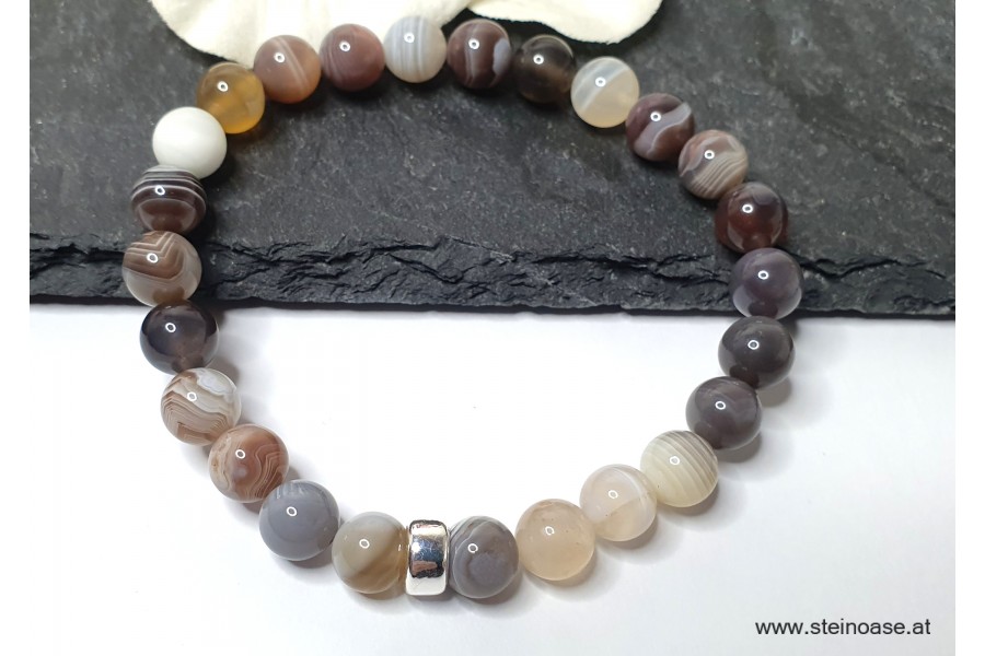 Herren Armband Botswana ACHAT, Silber, 8mm, Gr. XL